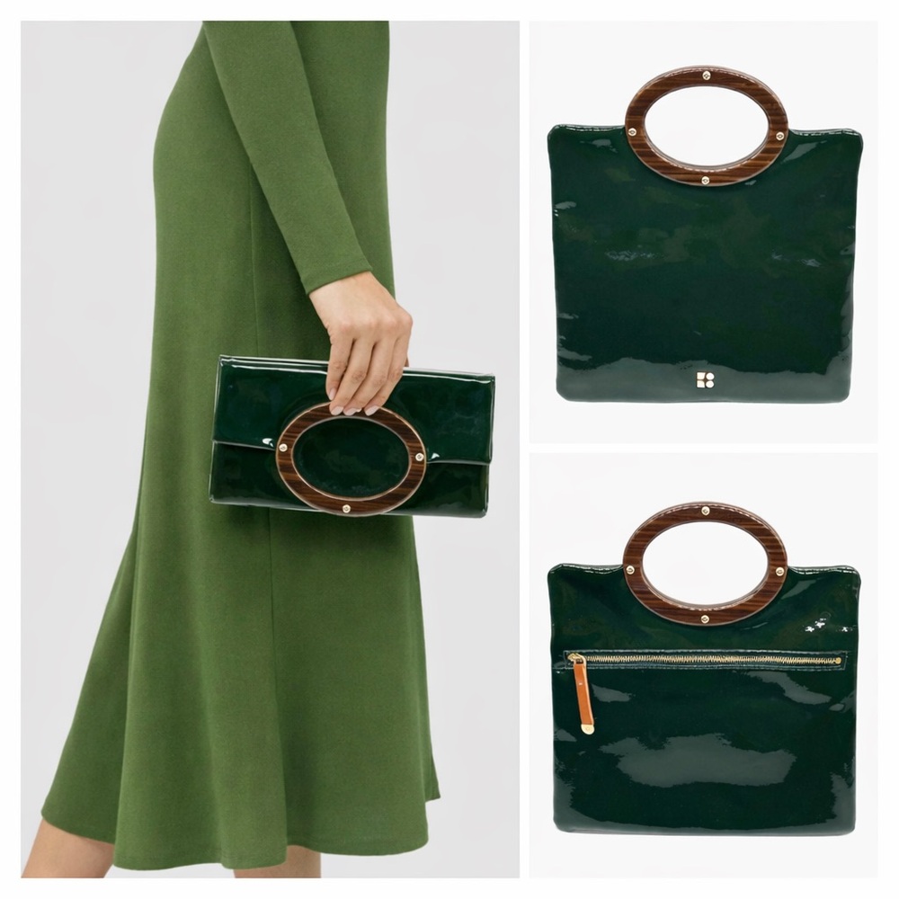 Kate Spade Jocelyn Pasadena Patent Leather Green Clutch Top Handle Bag